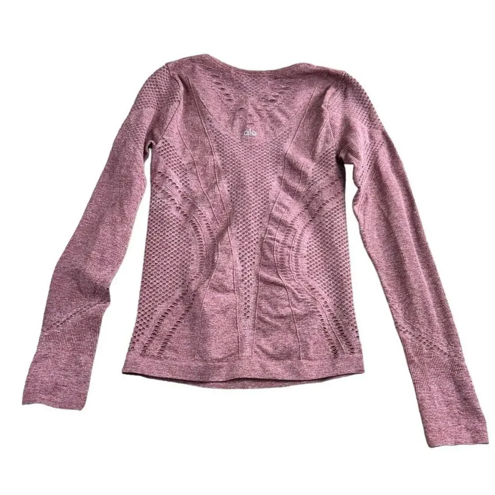 Alo Yoga Lark Seamless Laser Cut Mesh Top Sz Small Long Sleeve Rosewood Stretch